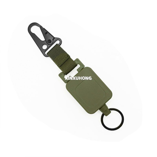 Tactical Retractable Steel Wire Keychain Work ID Badge Holder Key Clash Hook Carabiner Hanging Belt Clip Travel Hiking Backpack