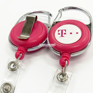 3.5cm Pink Rotatable Plastic Retractable Badge Reels Sublimation Badge Reel Blank Retractable Keychain Badge Holder