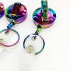 Heavy Duty Rainbow Round Metal Retractable Office Badge Holder Reel for Name Card Keychain