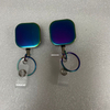 Rainbow Mini Square Metal Retractable Keychain Badge Holder