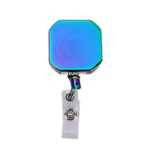 Rainbow Mini Square Metal Retractable Keychain Badge Holder