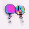 Rainbow Mini Square Metal Retractable Keychain Badge Holder