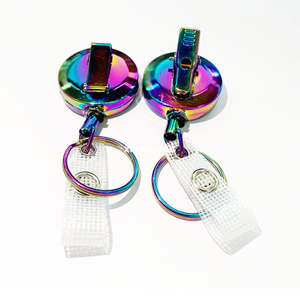 Heavy Duty Rainbow Round Metal Retractable Office Badge Holder Reel for Name Card Keychain