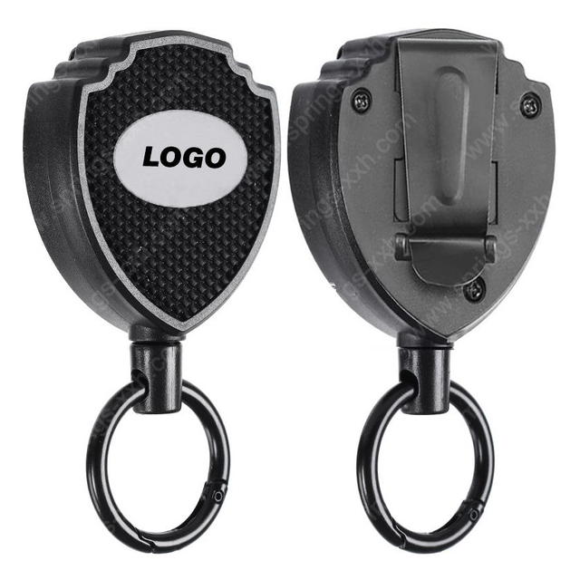 Xinxuhong-P074 Custom Logo 5CM Shield Badge Reel Heavy-Duty Retractable Keychain with Metal Belt Clip