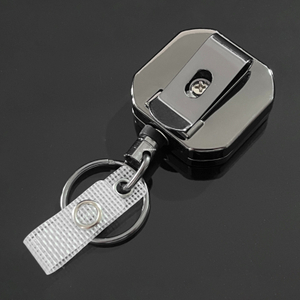 M-034 Square Gun Gray Heavy Metal Badge Reel Duty Metal Retractable Badge Reel Climbing Keychain Belt Clip