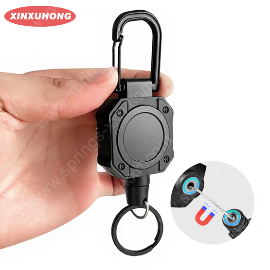 XXH-P099 New Square Plastic Strong Magnetic Badge Reel Heavy Duty Alloy Carabiner Retractable Keychain with Key Ring Wholesale
