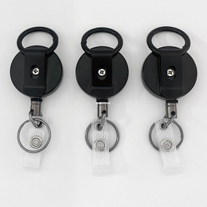 M-023 Heavy Duty Metal Retractable Badge Holder Reel with Belt Clip Key Ring And Carabiner Key Chain Rings 31 Inches Wire Rope