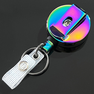 M-015 4CM Gradient Rainbow Color Round YOYO Metal ID Badge Scroll Clip Metal Belt Clip Keychain
