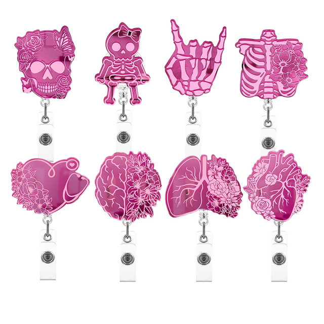 Medical Series Organ Skull Lung Heart Stethoscope Acrylic Laser Badge Holder Nursing Student Retractable Badge Reel