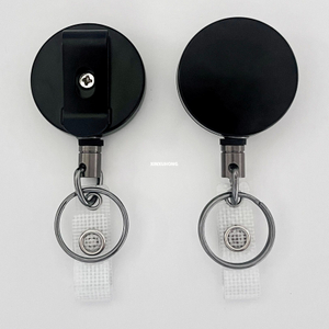 M-014 - 4CM Matte Black Round YOYO Metal Heavy Duty Badge Reel Clip Keychain Retractable Multi-Tool Badge Holder