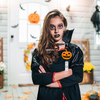 Halloween Glitter Pumpkin Felt Acrylic Patch Retractable Badge Holder ID Buckle Nurse Badge Reel with 360° Rotating Clip