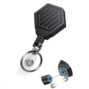 Xinxuhong-P094 Hexagonal Plastic Carabiner Magnetic Retractable Tactical ABS Badge Reel Wire Rope Keychain with Metal Back Clip