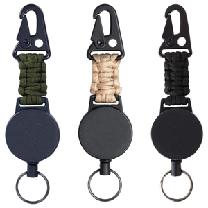 P-038 4CM Outdoor Multi-Tool Black Beige Green Braided Rope Eagle Beak Keychain Heavy Duty Retractable Badge Clip Carabiner