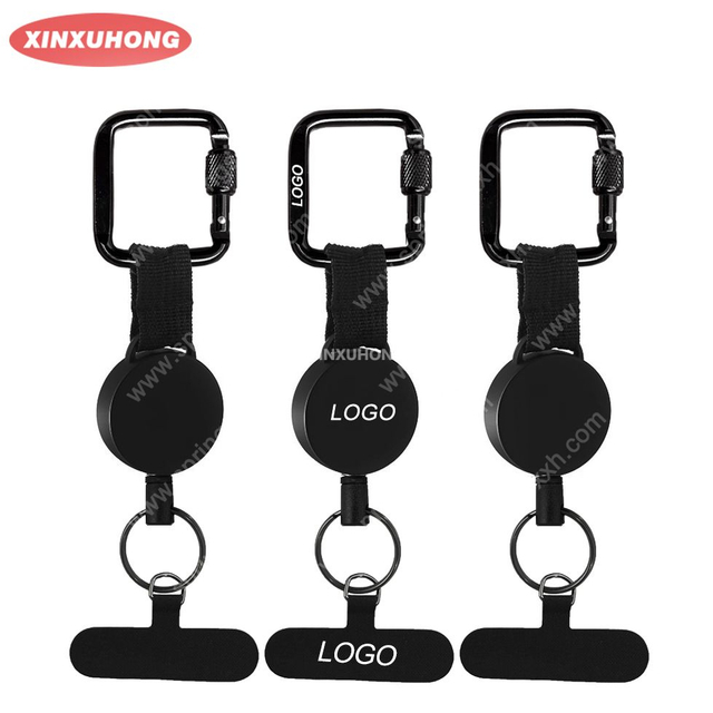 P-045 4CM Black Heavy-duty Outdoor ABS Easy-pull Buckle YOYO Reel Keychain Fixed on The Mobile Phone Case To Prevent Loss