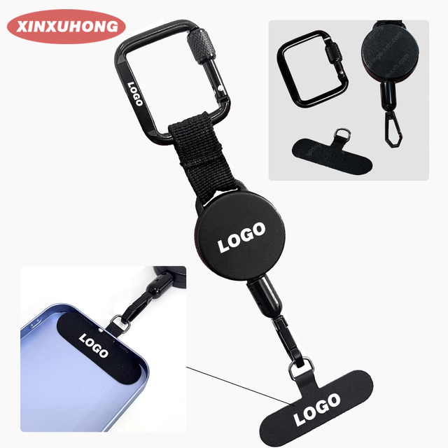 P-048 Black Plastic Badge Holder Retractable Key Clip with Heavy Duty Carabiner To Hang Your Phone