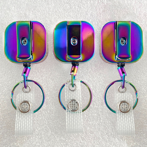 M-017 3CM Gradient Rainbow Color Square Heavy Duty Metal ID Badge Scroll Clip Metal Belt Clip Keychain