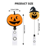Halloween Glitter Pumpkin Felt Acrylic Patch Retractable Badge Holder ID Buckle Nurse Badge Reel with 360° Rotating Clip