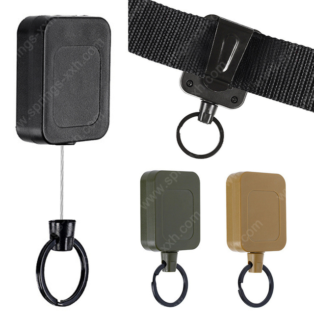 Xinxuhong-P040 Black Square Shape ABS Custom Logo Retractable Badge Reel Steel Wire Rope Anti Lost Keychain with Metal Belt Clip