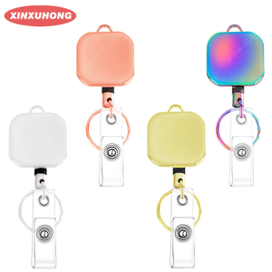 XXH-Custom Logo Square Rainbow Zinc Alloy Badge Reel Retractable Lanyard Badge Holder with PVC Belt Clip for Nurse ID Work Card