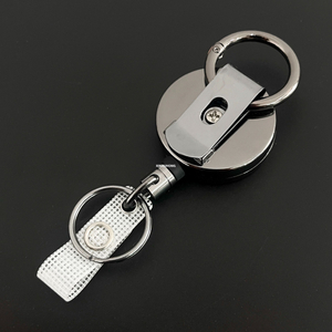 M-031 Heavy Duty 4CM Round Retractable Reel Key Chain Outdoor Stainless Steel Key Chain Fishing Badge Holder