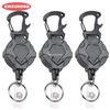 XXH-P079 Outdoor 46mm Heavy Duty Carbon Fibre Retractable Badge Reels Holder Clip Keychain with Retract Bottle Opener Carabiner