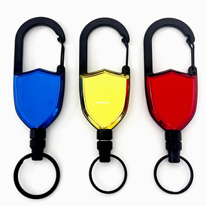 M-013 Shield Shape Red Blue Yellow Retractable Portable Recycling Magnetic Metal Badge Reel Holder with Carabiner Keychain