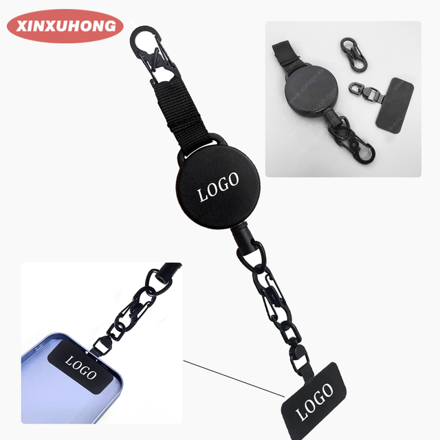 XXH-P058 45MM Heavy Badge Reel Retractable Phone Holder with S Shaped Carabiner And Phone Case Gasket for Outdoor Anti-loss