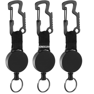 P-025 4CM Multitool Carabiner Key Holder Heavy Duty Retractable Badge Holder Reel with 25 in Steel Cable