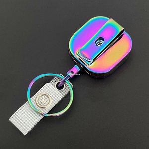 Rainbow Mini Square Metal Retractable Keychain Badge Holder Heavy Duty Tactical ID Reel Pass Key Holder Retract Badge Reel