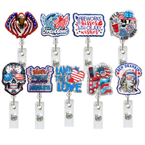 USA Independence Day Glitter Acrylic Badge Holder Mix Style Reel Accessories with Swivel Reel Alligator Clip For Nurse Doctor
